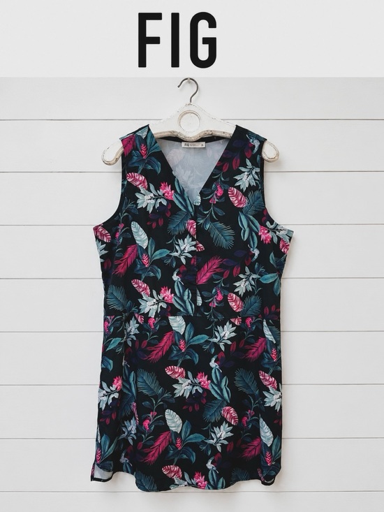 Fig Dresses & Skirts - FIG Black Tropical Print Sleeveless Dress Size XL